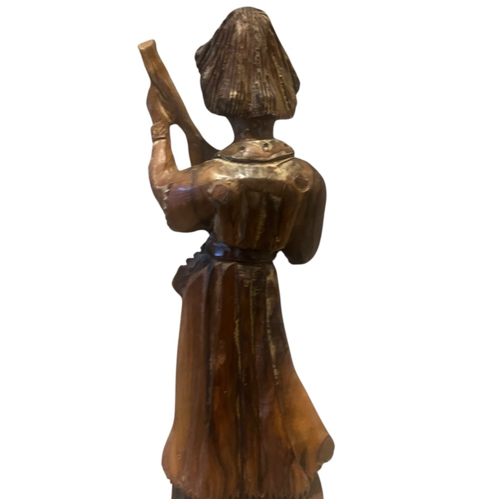 Vintage Hand Carved Wooden Musician Figurine Folk Art Sculpture 9.5" Tall - Picture 3 of 9